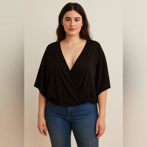 Free People Women’s Size L Black V Neck Top Blouse Boho Coastal Whimsigoth